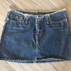 Denim skirt red rhinestone embellished!